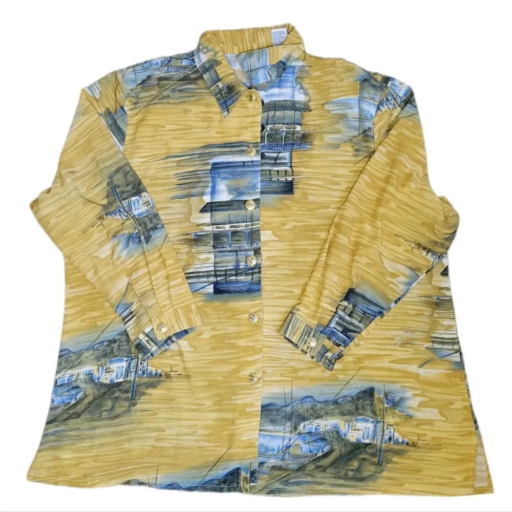 Vintage Wild Thyme oversized long sleeve printed button down shirt. - Picture 2 of 14